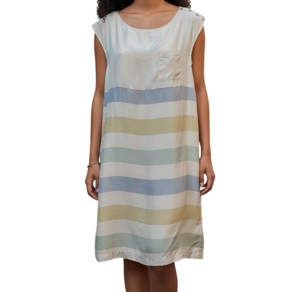 ANTHROPOLOGIE ODILLE 100% Silk Shore House‎ Pastel Striped Shift Dress Size 6